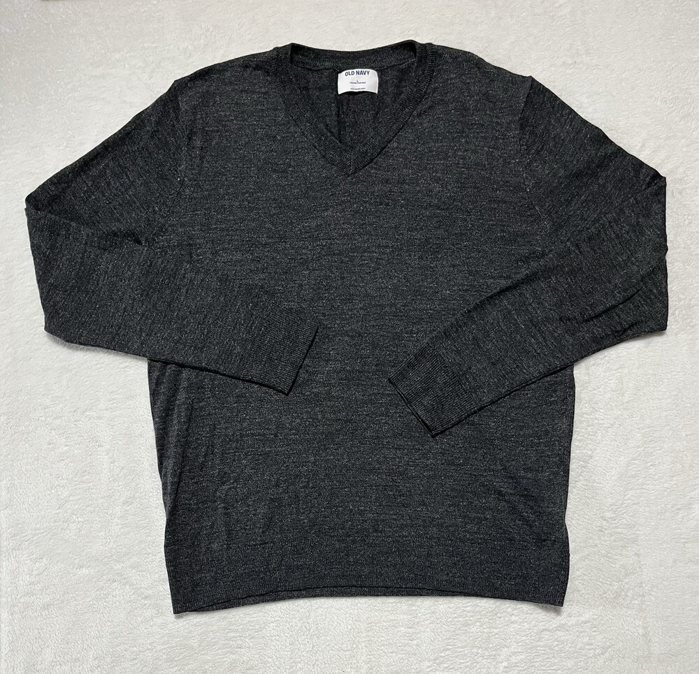 Old Navy Sweater Mens Large Grey Long Sleeve V-Neck Pullover